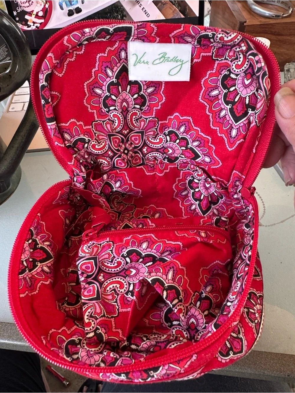 Vera Bradley Red Paisley Quilted Travel Makeup Pouch